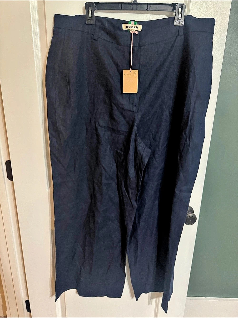 Boden  Belgravia Linen Trousers Wide Leg Linen Trousers in Blue NWT
